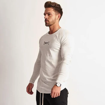  Американская спортивная футболка для фитнеса с длинным рукавом, мужской повседневный эластичный топ Slim Fit для бега