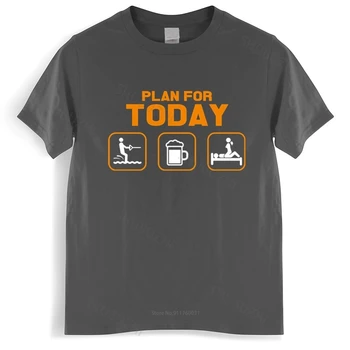  Летняя мужская футболка Humor Plan For Today Водные лыжи Для питья пива Лыжная футболка унисекс футболка для подростков крутые топы